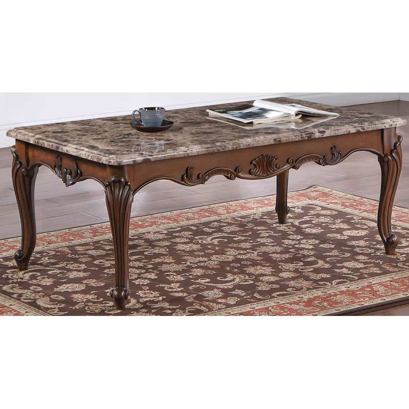 World Menagerie Myakka Rectangular Coffee Table in Natural Marble and Cherry Wayfair Canada